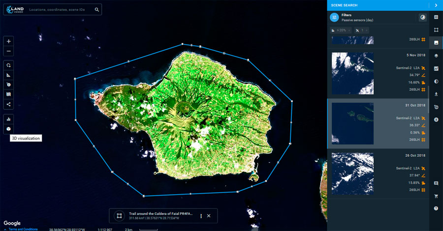 Imágenes satelitales 3D en Land Viewer