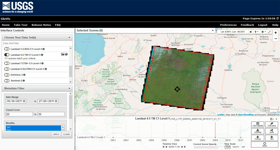 Descarga de imágenes satélite USGS