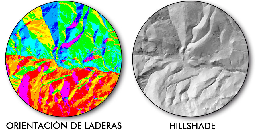 Hillshade y orientación de laderas