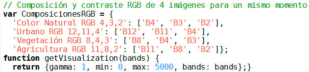 Composición RGB de imágenes en GEE