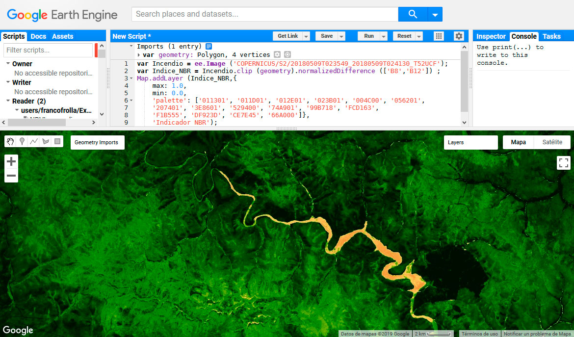 Simbología de colores en ráster de Google Earth Engine