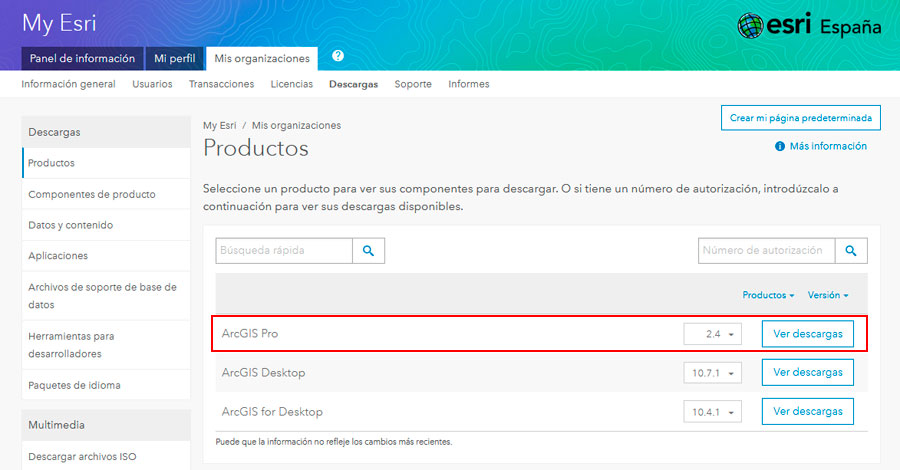 Versiones de ArcGIS Pro para descargar