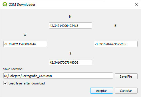 Definir zona AOI para descargar cartografía OpenStreetMap