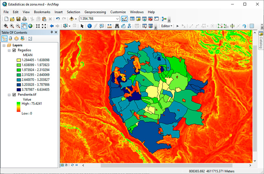 Cálculo de estadísticas de zona sobre ráster en ArcGIS