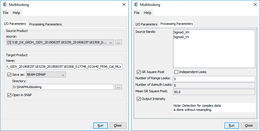 Filtros rádar con Multilooking en SNAP