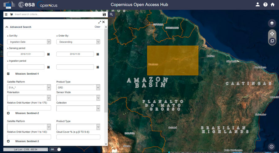 Descarga de datos radar Sentinel 1