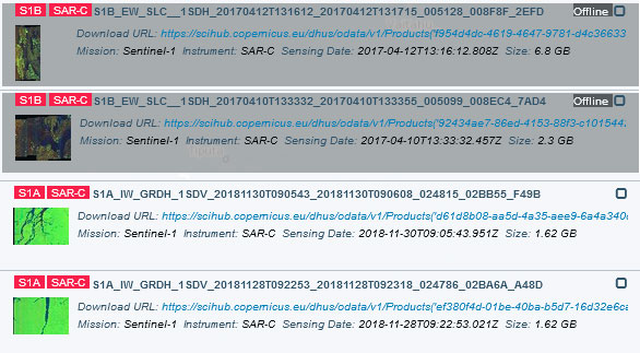 Datos rádar de Sentinel 1