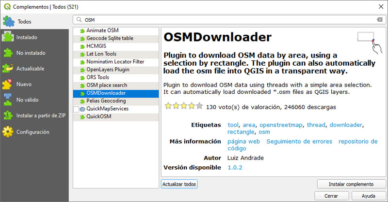 Plugin de descarga de cartografía OSM para QGIS
