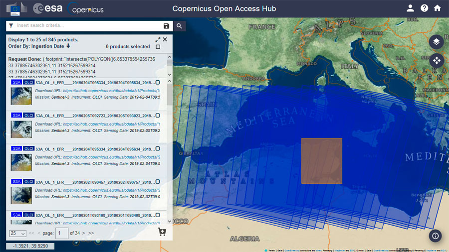 Copernicus descargas de Sentinel 3