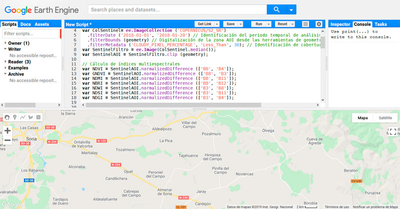 Composición masiva de índices y filtros RGB Sentinel 2 en GEE