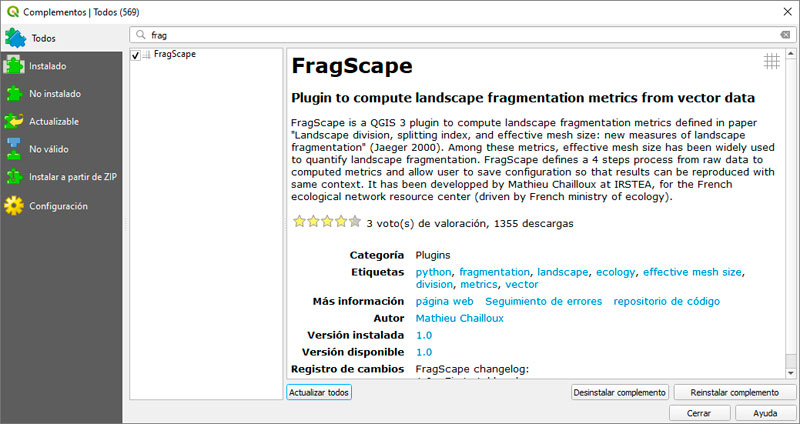 FragScape, índices de fragmentación del paisaje al estilo Fragstats