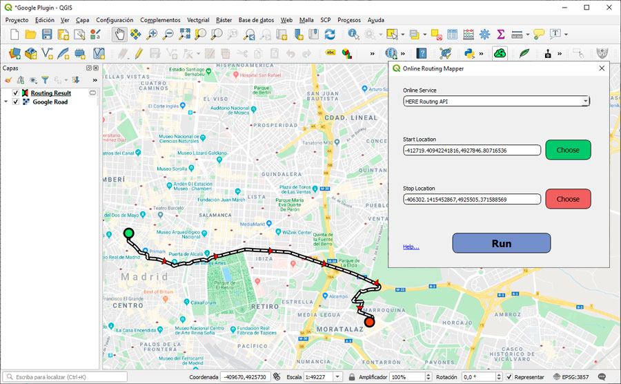 Callejeros y análisis de redes en Google Earth para QGIS