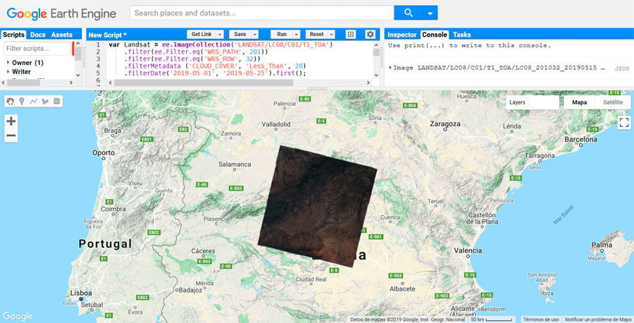 Búsqueda de imágenes satelitales Landsat por Path y Row en Google Earth Engine