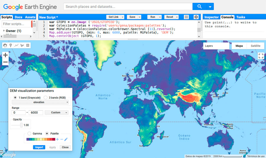 Colección de paletas de color para Google Earth Engine