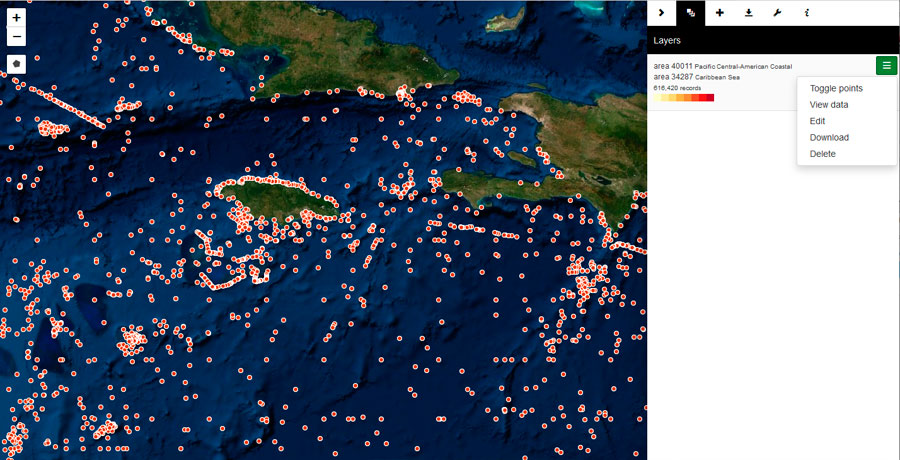 Cartografía de coordenadas de especies marinas
