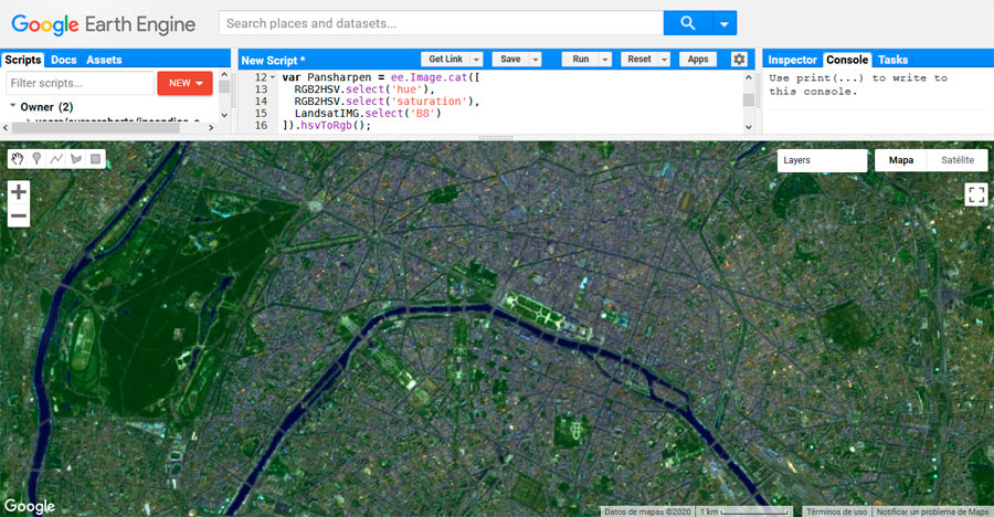 Pansharpen en Google Earth Engine para imagenes Landsat