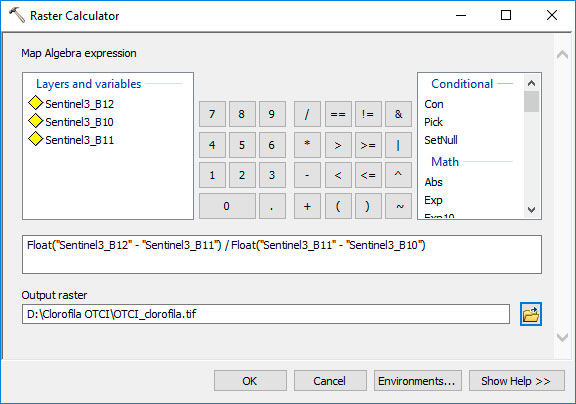 Cálculo del índice de clorofila OTCI en ArcGIS