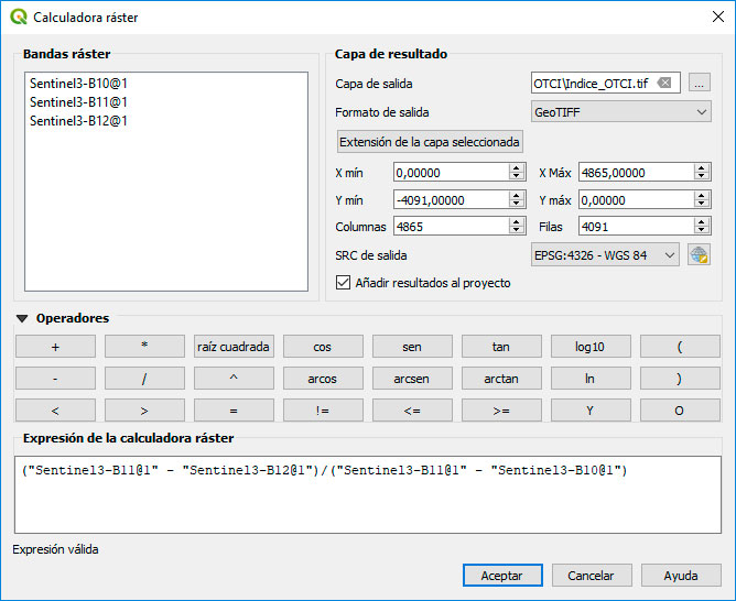 Cálculo del índice de clorofila OTCI en QGIS