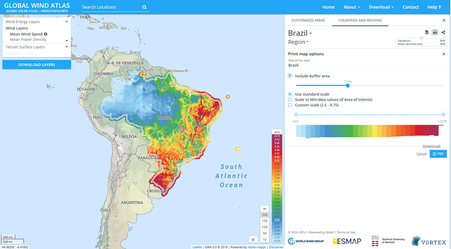 Mapa de velocidad del viento