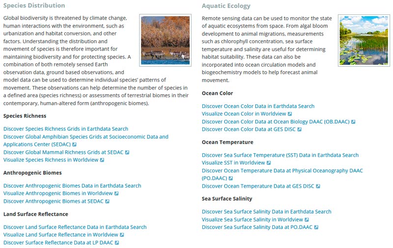 Toolkit de herramientas y cartografía de biodiversidad mundial de la NASA