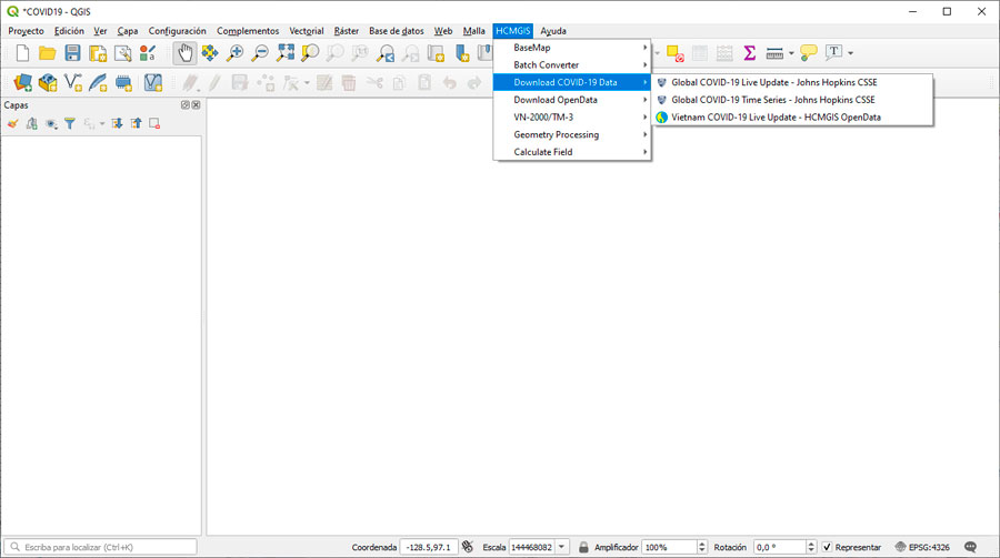 Plugin QGIS para descarga del mapa de covid-19