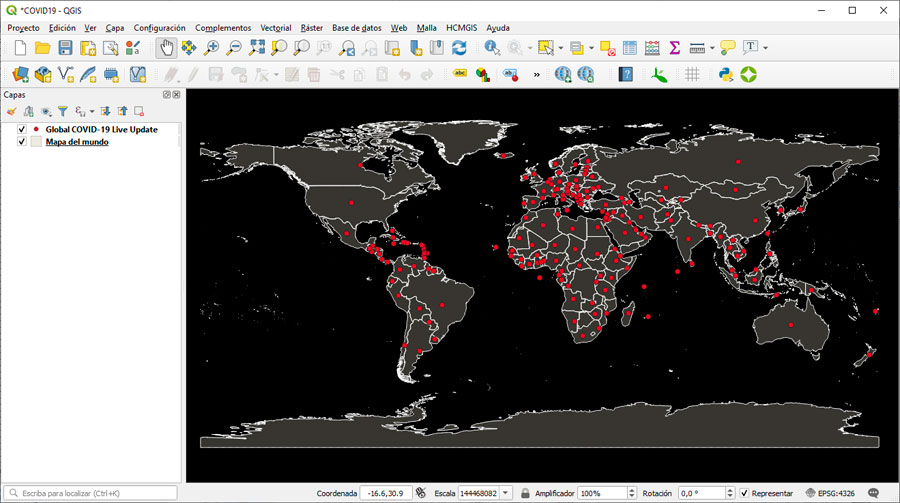 Plugin QGIS para descarga del mapa de coronavirus