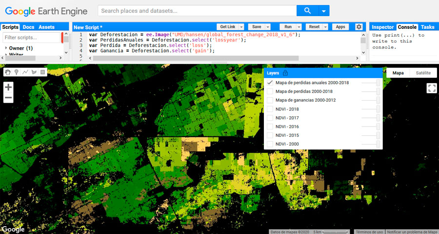 Análisis de pérdidas de masas forestales en Google Earth Engine