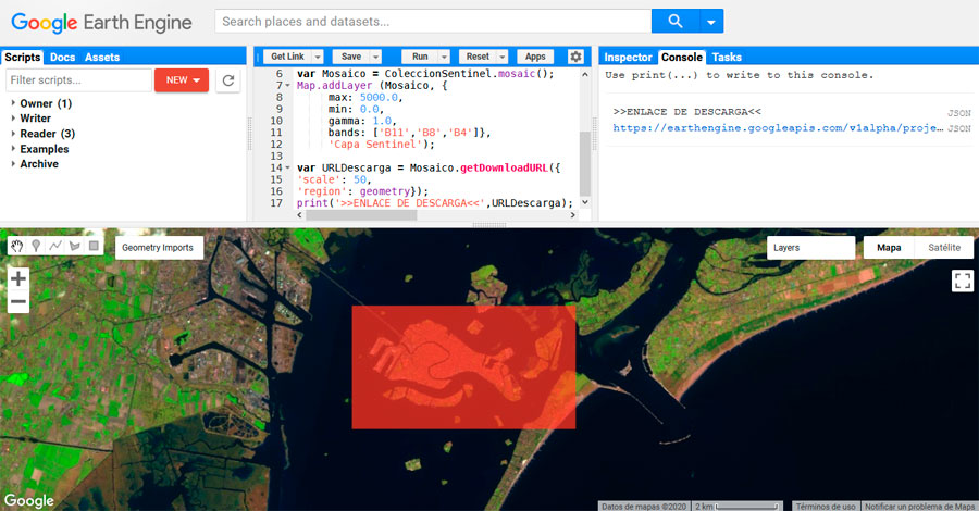 Descarga de imágenes de Google Earth Engine por URL