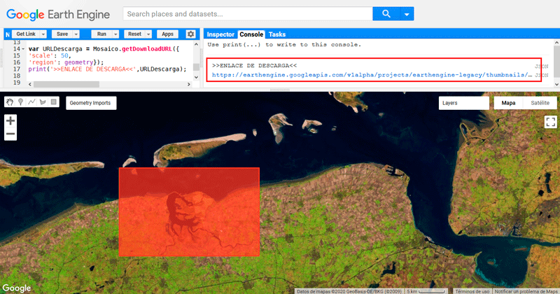 Descarga de imágenes de Google Earth Engine por URL