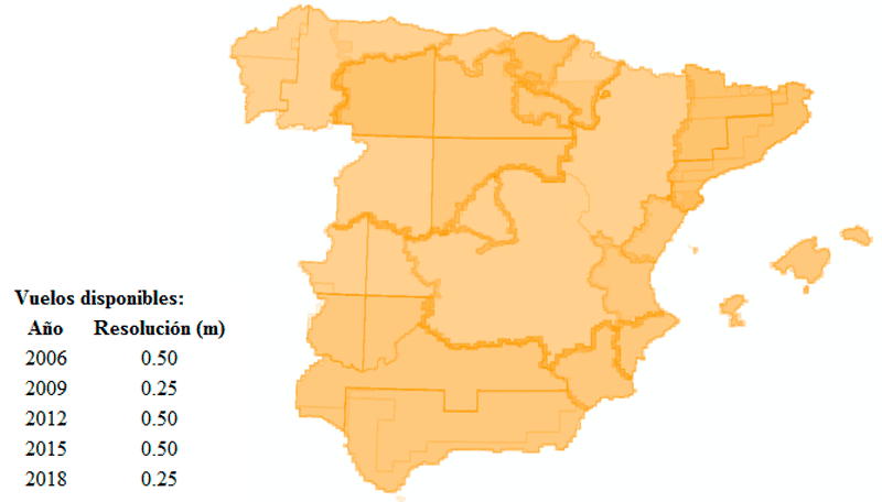 Fechas de vuelo de imágenes PNOA