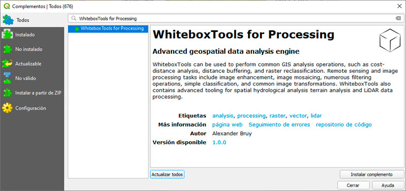 Cómo instalar WhiteboxTools para QGIS