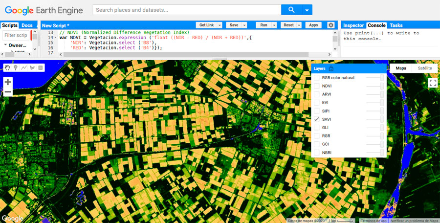 Recopilatorio de índices de vegetación en Google Earth Engine