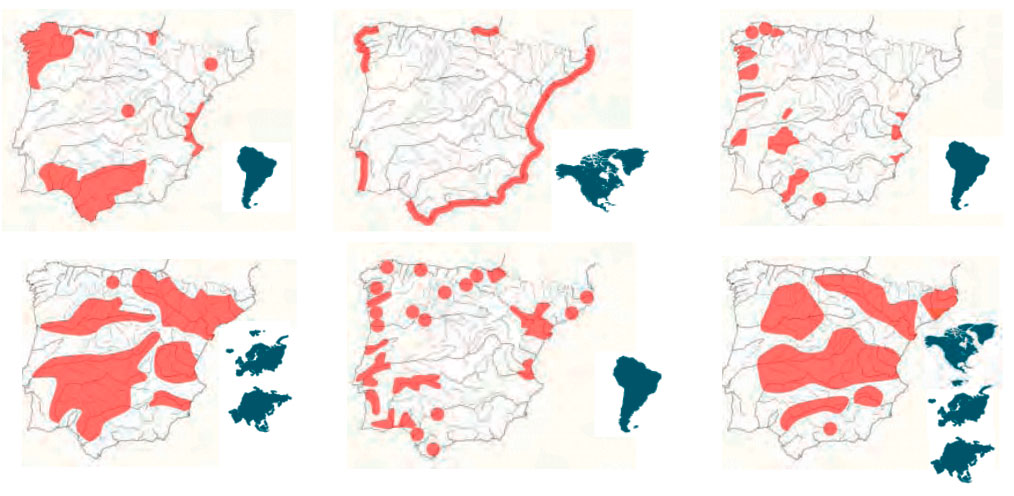 Mapas de distribución de especies invasoras