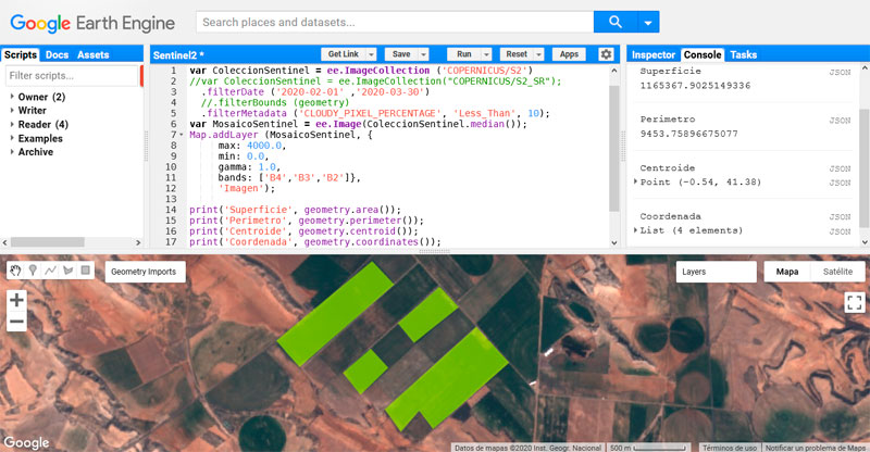 Cálculo del área de polígonos en Google Earth Engine