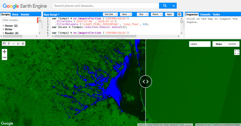 Análisis de inundaciones en Earth Engine usando datos ópticos