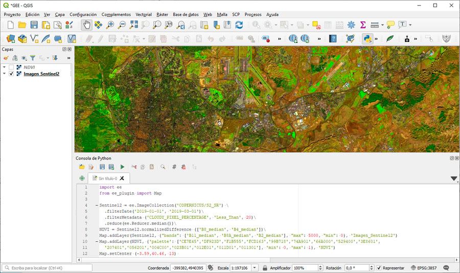 Plugin de Google Earth Engine para QGIS con Python