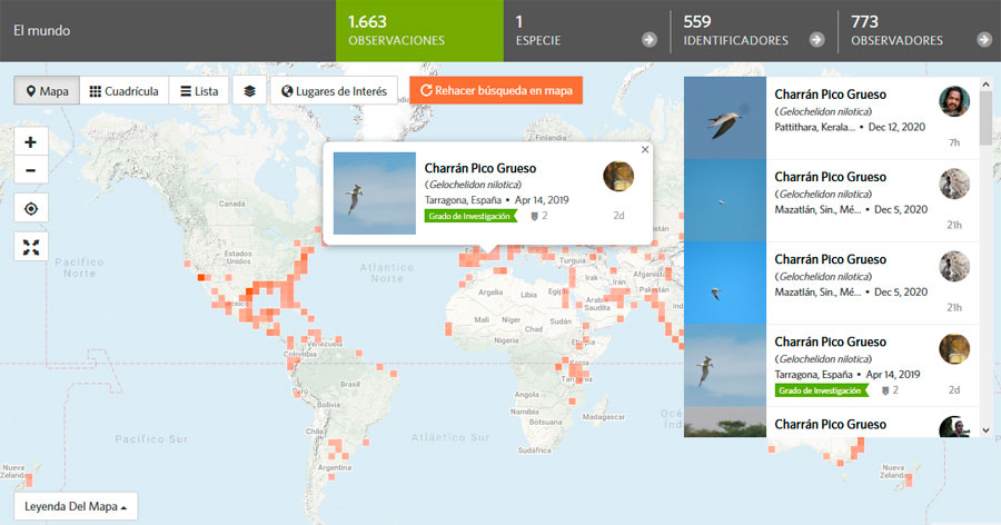 Mapa de coordenadas de especies de flora y fauna