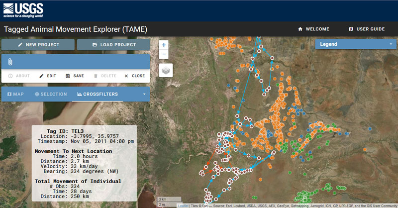 Mapas de radioseguimiento de especies con TAME