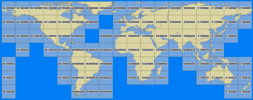 Cobertura de cuadrículas mundiales satélite