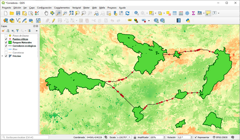 Creación de corredores ecológicos en QGIS