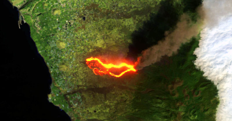 Imagenes satélite del volcán de La Palma en erupción