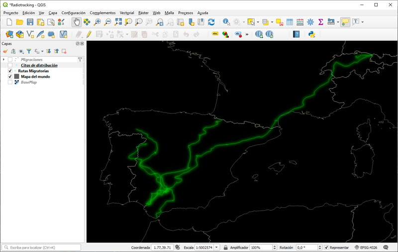 Radioseguimiento de especies con QGIS