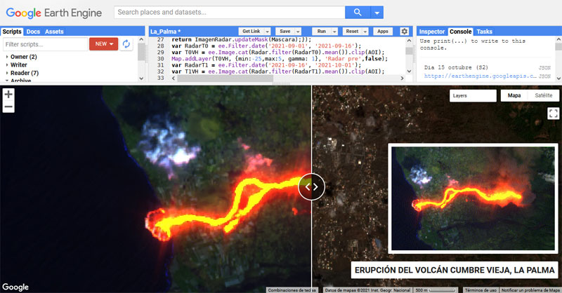 Visor de imágenes satélite de La Palma en Google Earth Engine