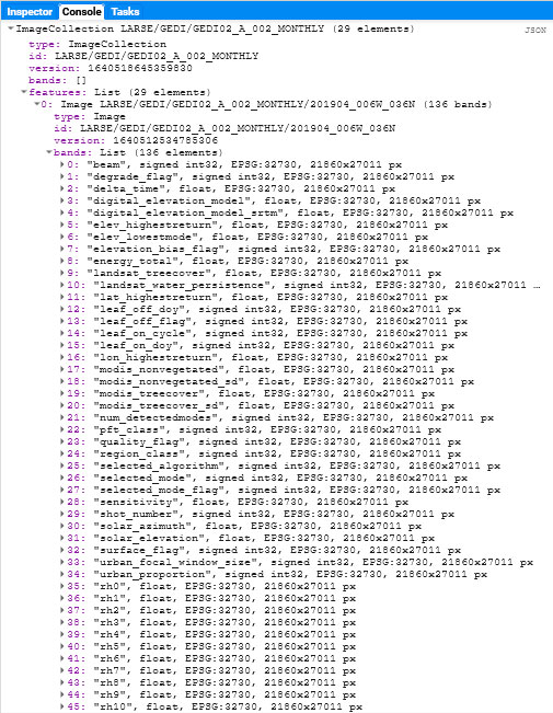 Bandas LiDAR de GEDI en Google Earth Engine