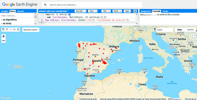 Extraer valores ráster por coordenada en Google Earth Engine