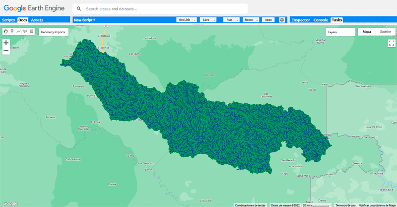 Descargar cuencas hidrográficas y ríos en Google Earth Engine