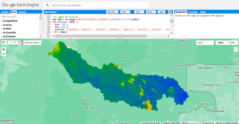 Delimitación de cuencas hidrográficas y redes con Google Earth Engine